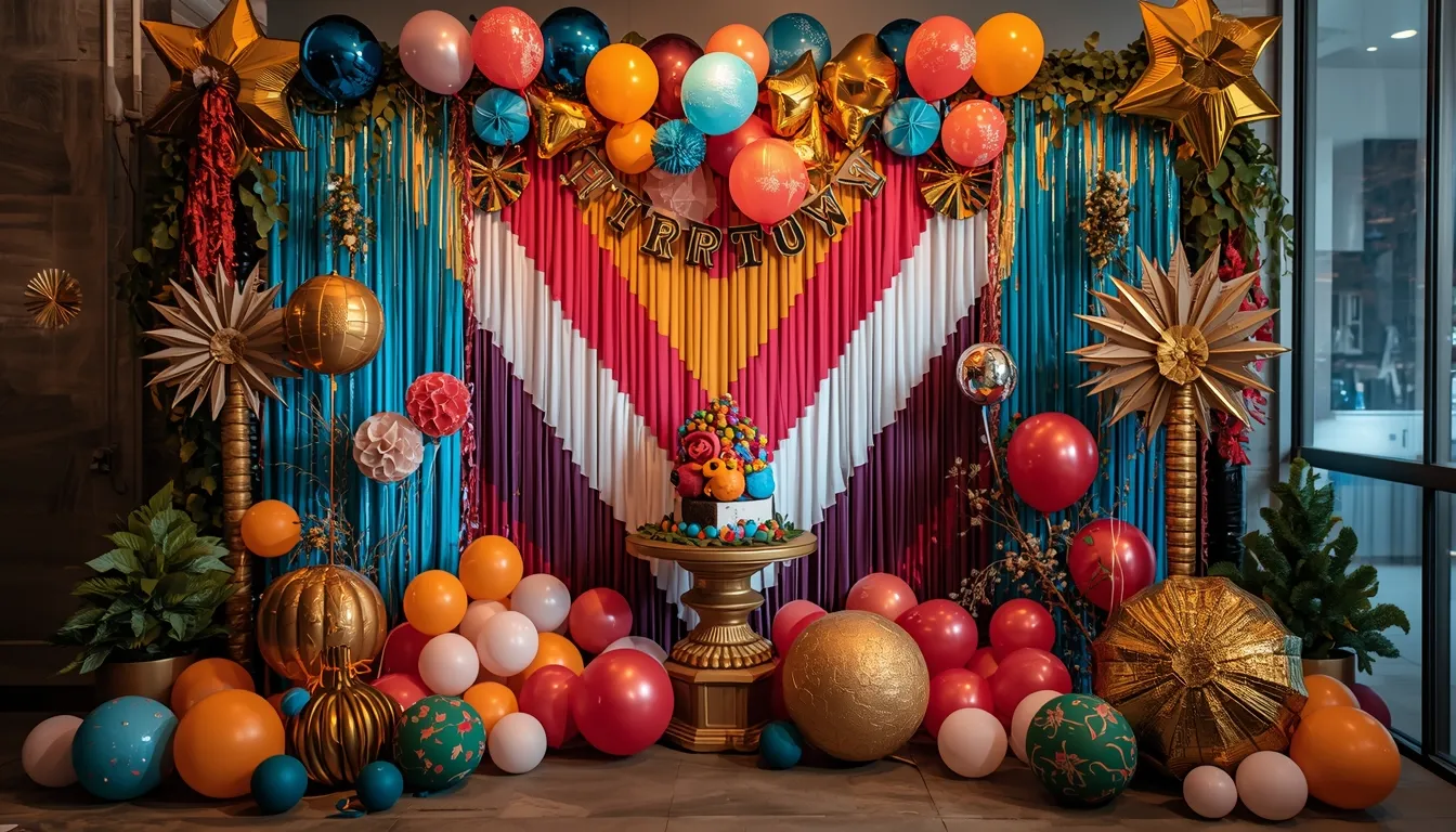 Party decor arrangement with seasonal decorations