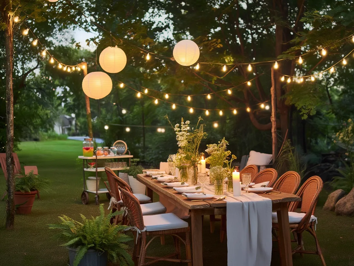 backyard party decor setup